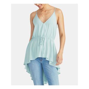 RACHEL ROY Womens Green Ruffled Spaghetti Strap V Neck Hi-Lo Top Size: XS
